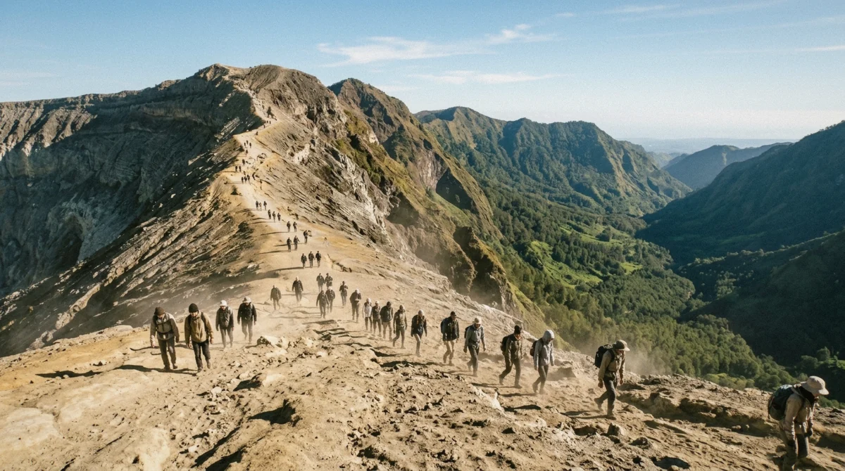 The 3.5 km trail toward the Ijen crater rim, the route hikers take when visiting Ijen without a tour