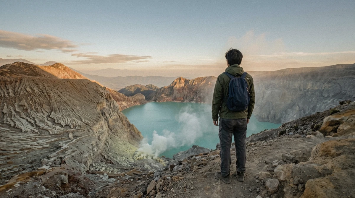 Hikers pausing on the dark trail before sunrise on a Mount Ijen hike, the moment that answers whether Mount Ijen is worth it